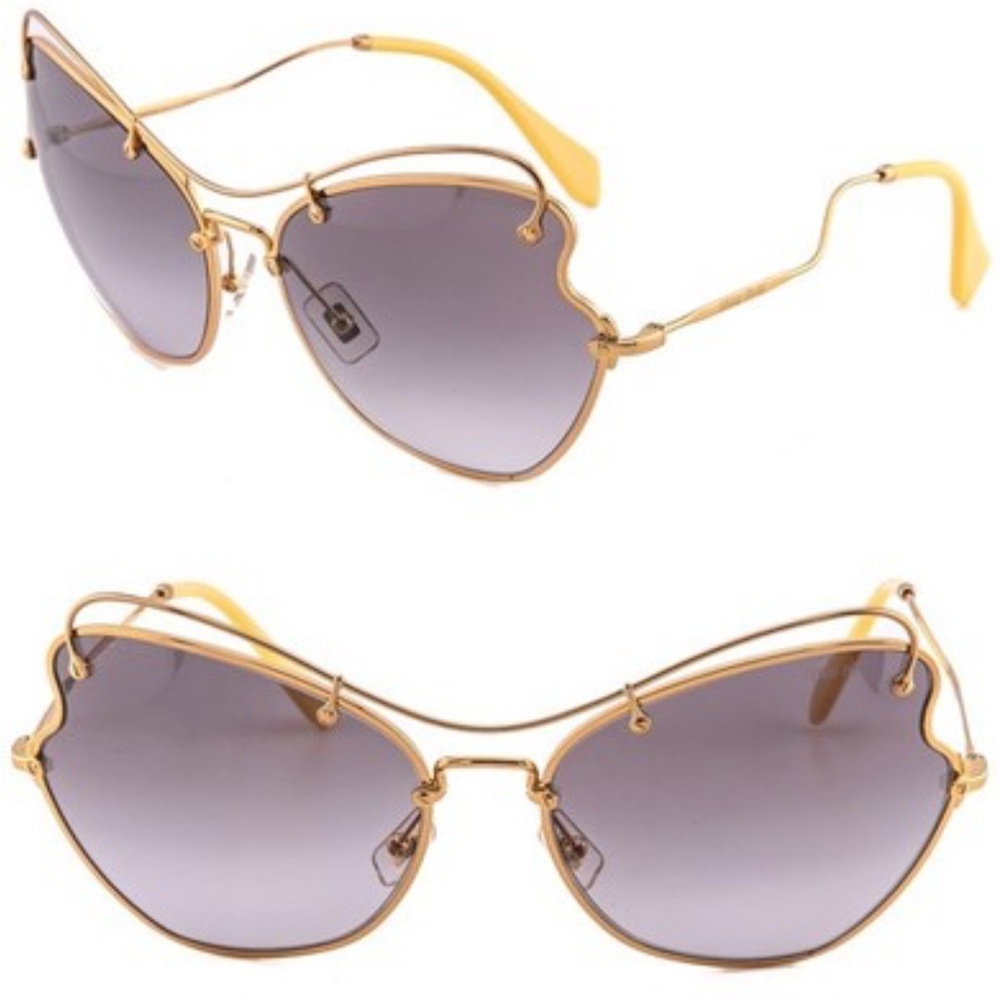 Miu Miu Gold Metal Oversized Sunglasses with Grey Gradient Lenses